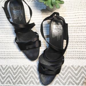 Pedro Garcia Black Satin Kitten Heel Sandal